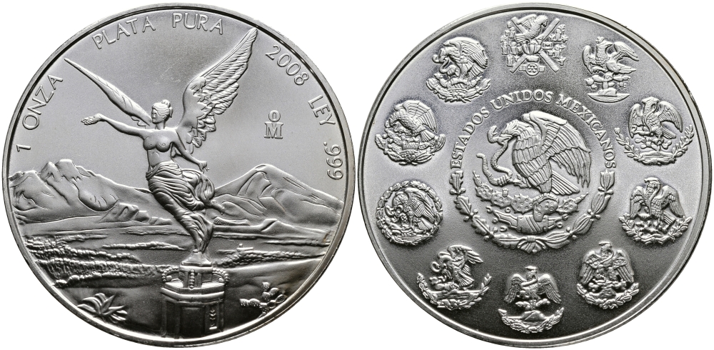 Мексика 1 унция 2008 богиня победы Ника серебро UNC 413-2144