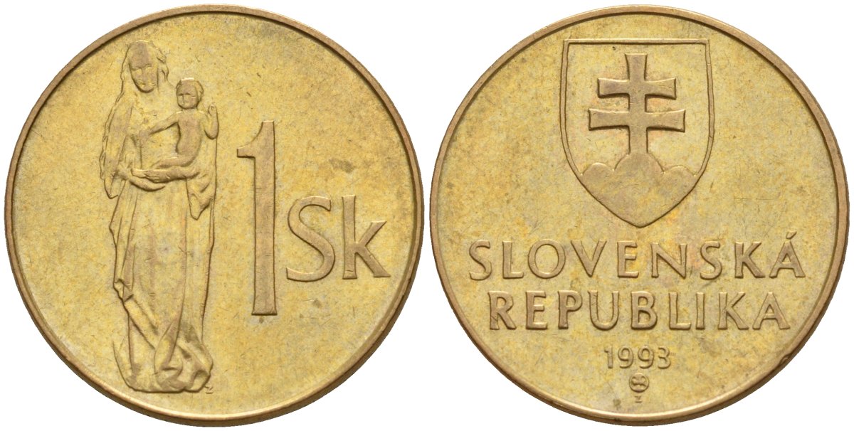 Словакия 1 крона 1993 KM 12 сталь плакированная бронзой 4152-934