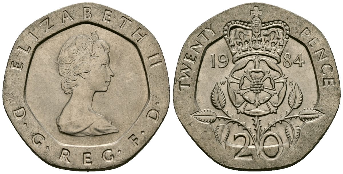 Великобритания 20 пенсов 1984 Елизавета II (1952-2022) KM 931, Spink 4230 (G1) медно-никель 4538-246