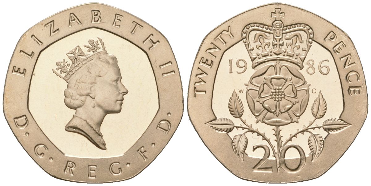 Великобритания 20 пенсов 1986 Елизавета II (1952-2022) KM 939, Spink G2 медно-никель PROOF 4163-236