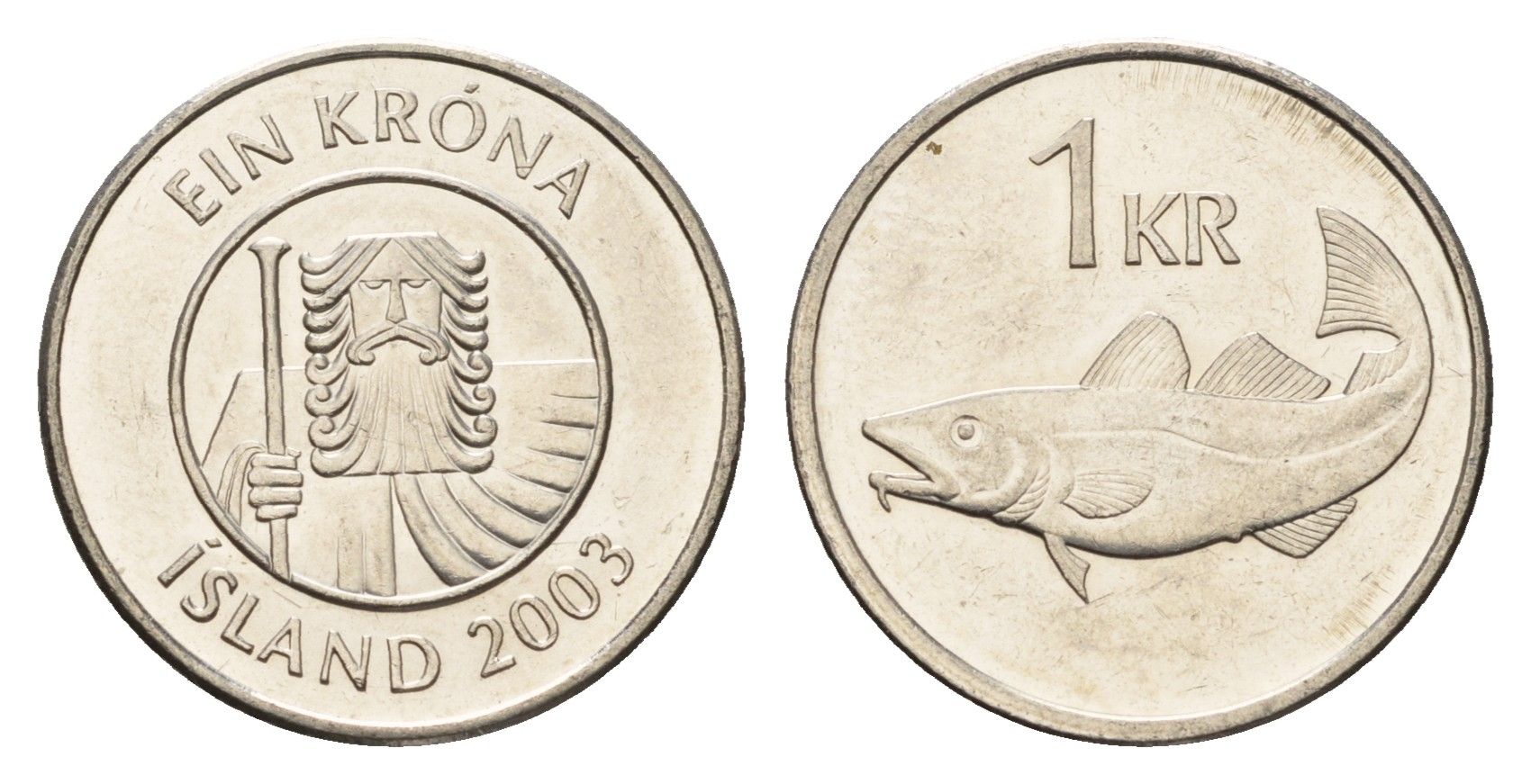 Исландия 1 крона 2003 треска KM 27a сталь плакированная никелем UNC 4687-857
