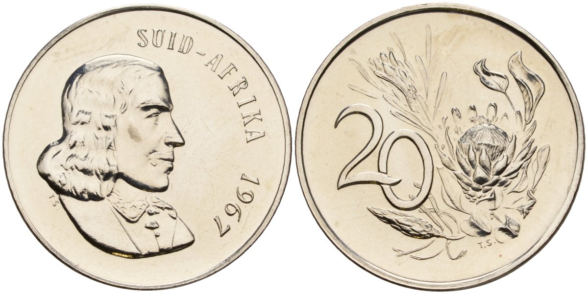 ЮАР 20 центов 1967 SUID-AFRIKA KM 69.2 никель PROOFLIKE 4119-226