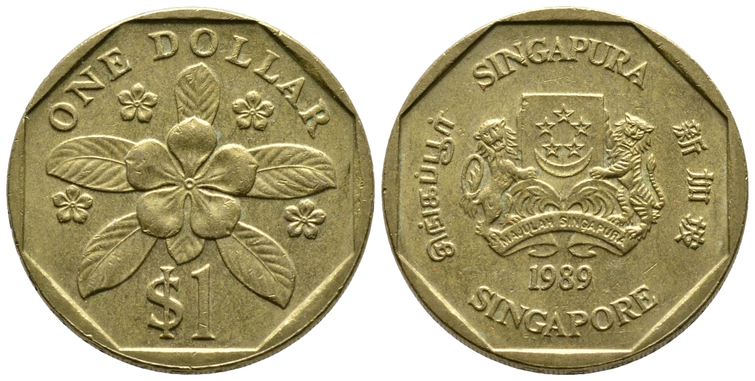 Сингапур 1 доллар 1989 барвинок KM 54b алюминиевая бронза 4610-1047