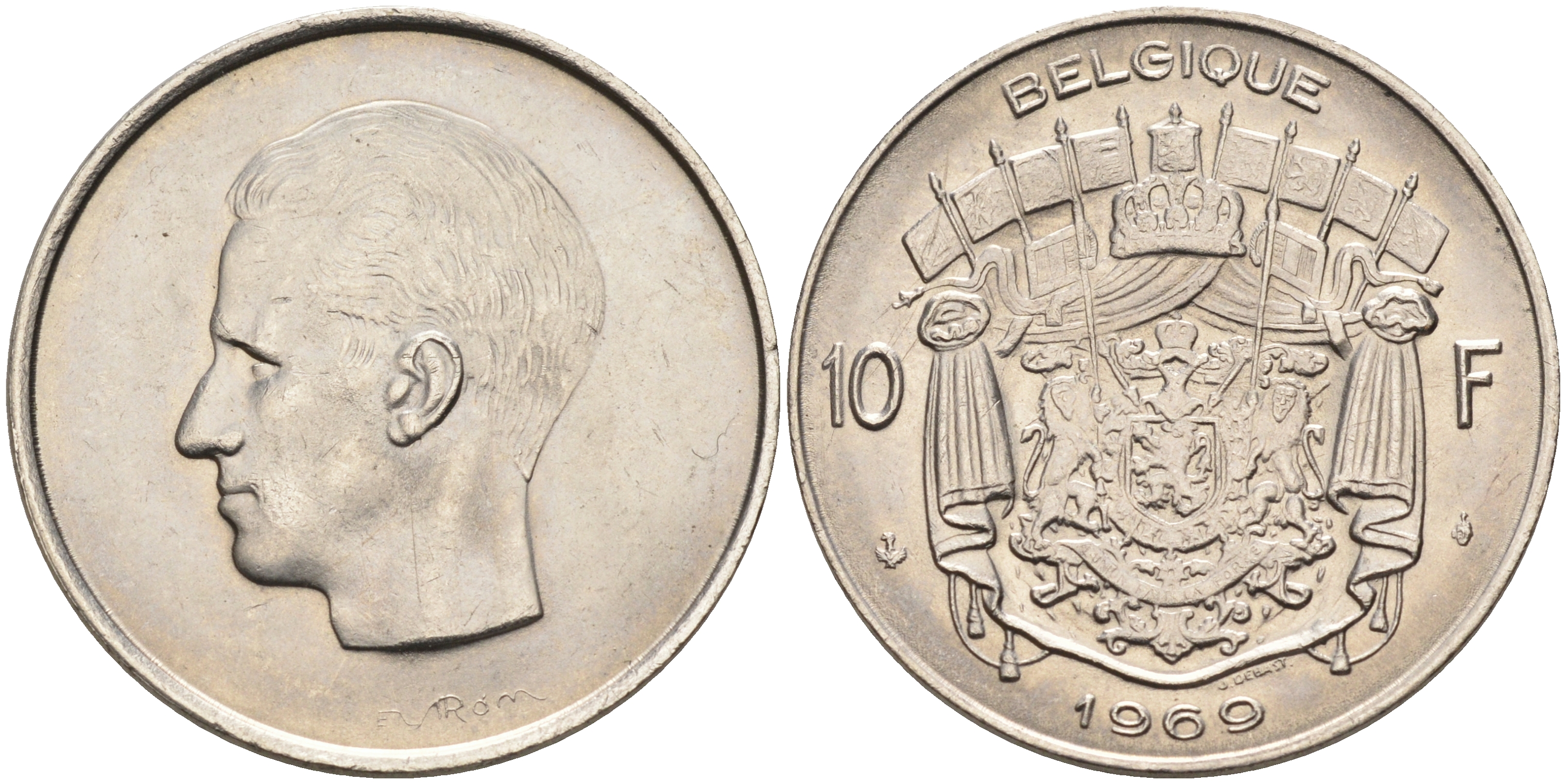 Бельгия 10 франков 1969 Belgique, Бодуэн I (1951-1993) KM 155.1 никель  UNC  4595-553