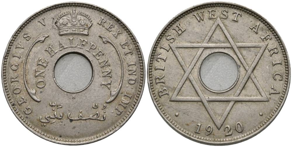 Британская Западная Африка 1/2 пенни 1920 Н, Георг V (1910-1936) KM 8 медно-никель 27-1044