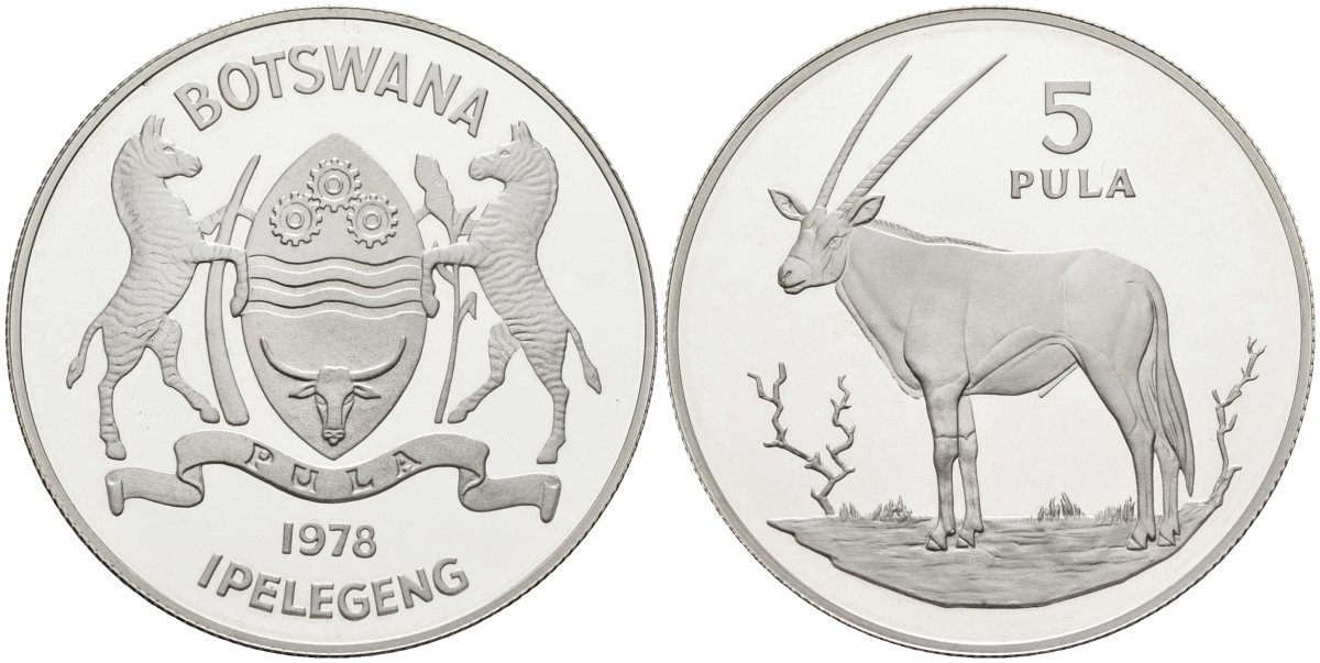 Ботсвана 5 пула 1978 серия защита окружающей среды, орикс, тираж 4026 экз. KM 11 серебро PROOF 1080-5-42