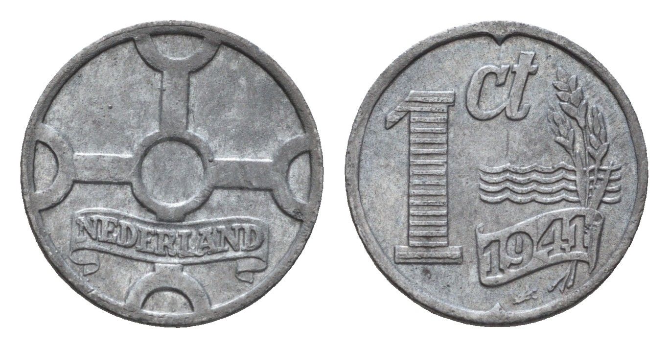 Нидерланды 1 цент 1941 Вильгельмина (1890-1948) KM 170 цинк 4674-1165