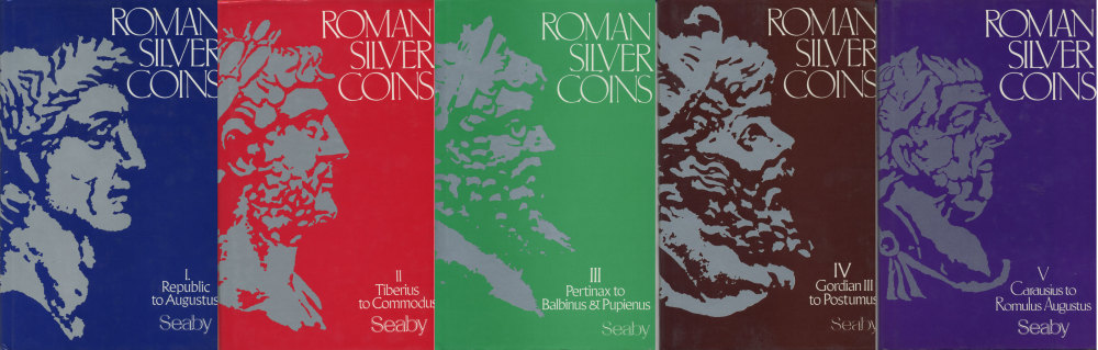 Х. A. СИБИ РИМСКИЕ СЕРЕБРЯНЫЕ МОНЕТЫ. ТОМА 1-5 (ЯЗЫК: АНГЛ.) 1978 H. A. SEABY, ROMAN SILVER COINS, ЧАСТЬ 1: ОТ РЕСПУБЛИКИ ДО АВГУСТА (167 СТРАНИЦ - 3Е ИЗДАНИЕ), ЧАСТЬ 2: ОТ ТИБЕРИЯ ДО КОММОДА (256 СТРАНИЦ - 3Е ИЗДАНИЕ), ЧАСТЬ 3: ОТ ПЕРТИНАКСА ДО БАЛЬБИНА