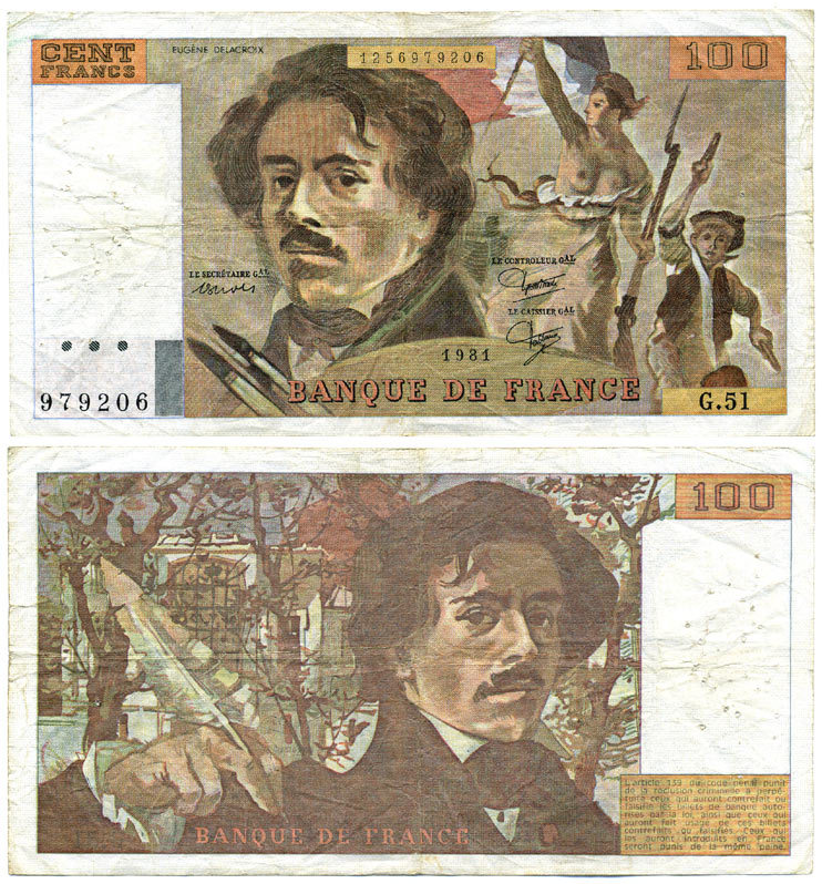 ФРАНЦИЯ 100 ФРАНКОВ 1981 Pick 154b бумага 00-00