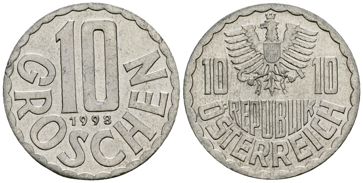 Австрия 10 грошей 1998 KM 2878 алюминий 4135-324