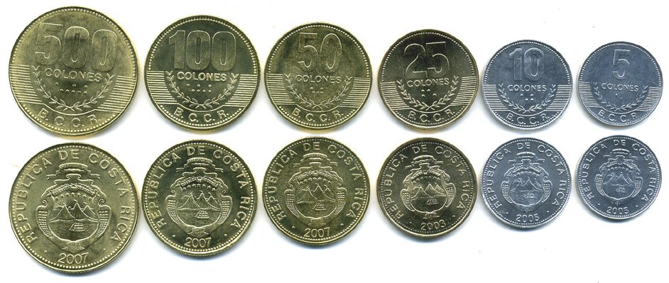 Коста-Рика лот из 6 монет 2003-2007 5, 10, 25, 50, 100, 500 колон UNC M76-17