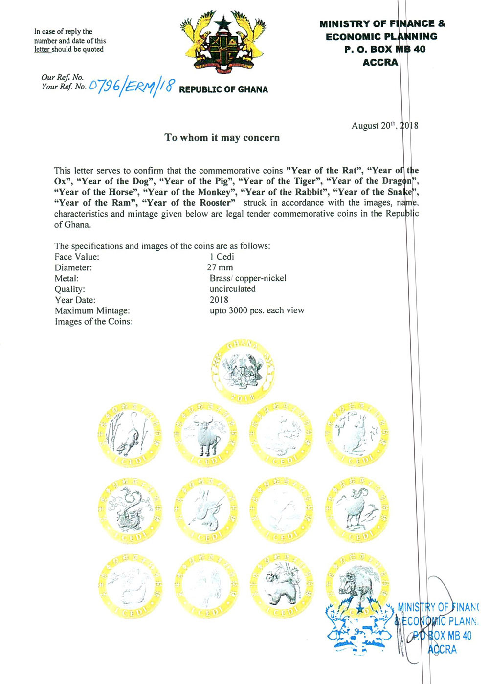 Гана набор из 12 монет по 1 седи 2018 ММД, лунный календарь, в оригинальных буклетах KM NEW биметалл UNC 5-4-5-02
