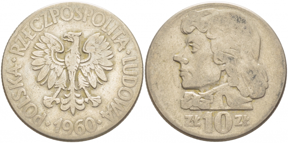 ПОЛЬША 10 ЗЛОТЫХ 1960 КОСТЮШКО KM 50 медно-никель 4403-534