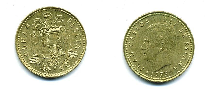 Испания 1 песета 1975 (79) Хуан Карлос I (1975-2014) KM 806 алюминиевая бронза 54-563