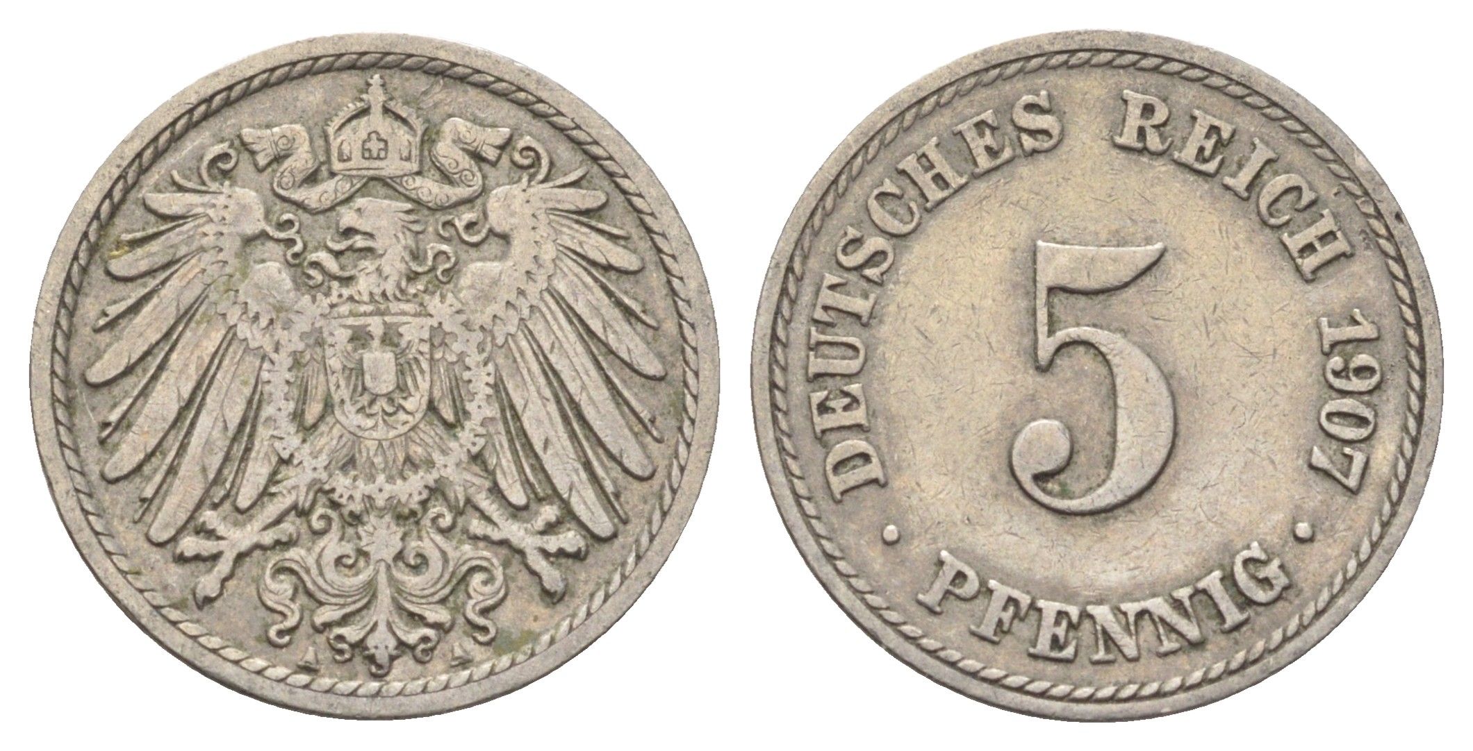 Германия 5 пфеннигов 1907 A KM 11, J. 12 медно-никель 4701-1039
