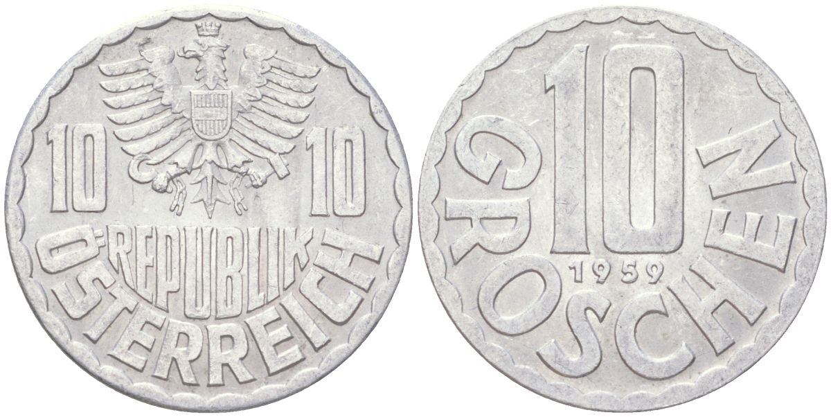 Австрия 10 грошей 1959 KM 2878 алюминий 4613-846