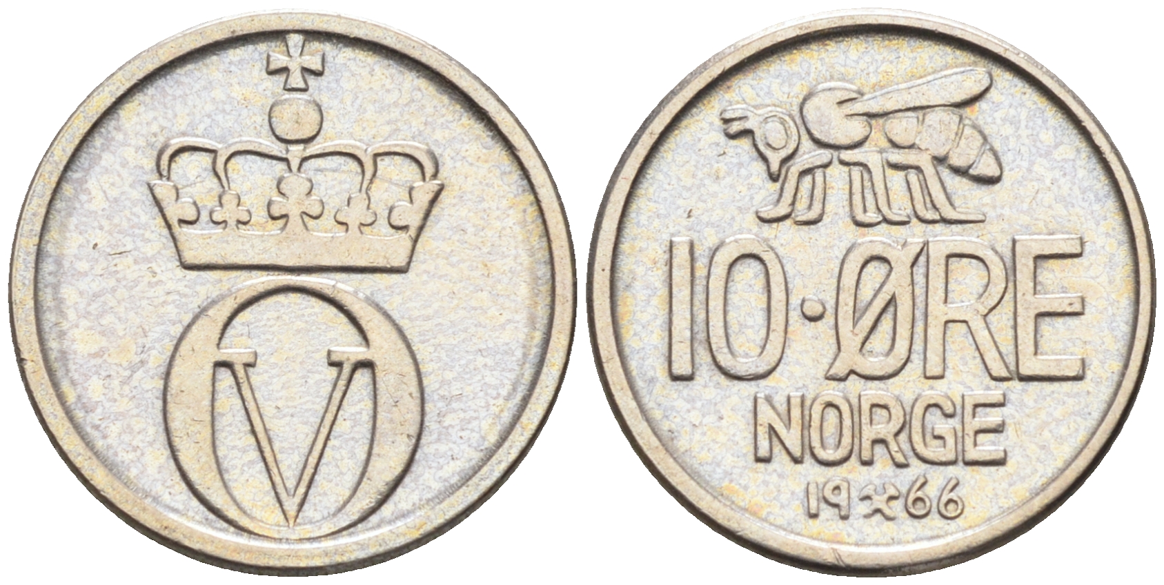 Норвегия 10 эре 1966 Улаф V (1957-1991) КМ 411 медно-никель    4169-325
