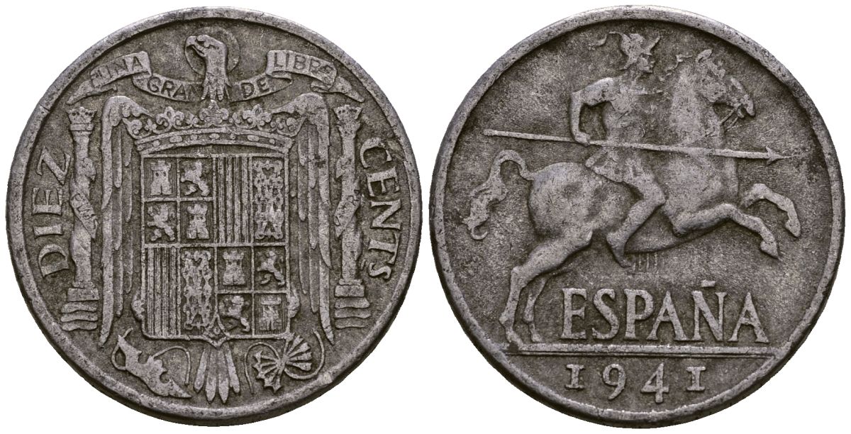 Испания 10 сентимо 1941 KM 766 алюминий 4177-913