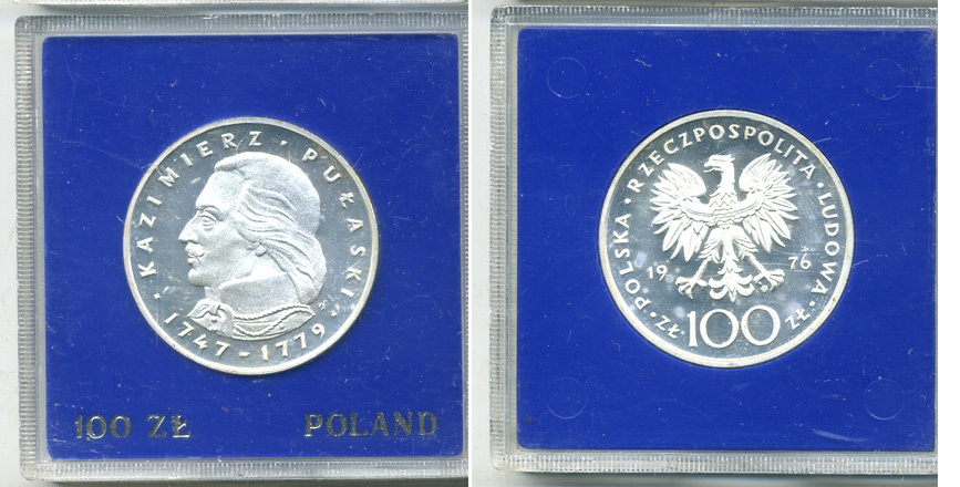 Польша 100 злотых 1976 MW, Казимир Пулавский (1747-1779), в оригинальной упаковке KM 84, Parchimowicz 275 серебро PROOF 1069-1-22
