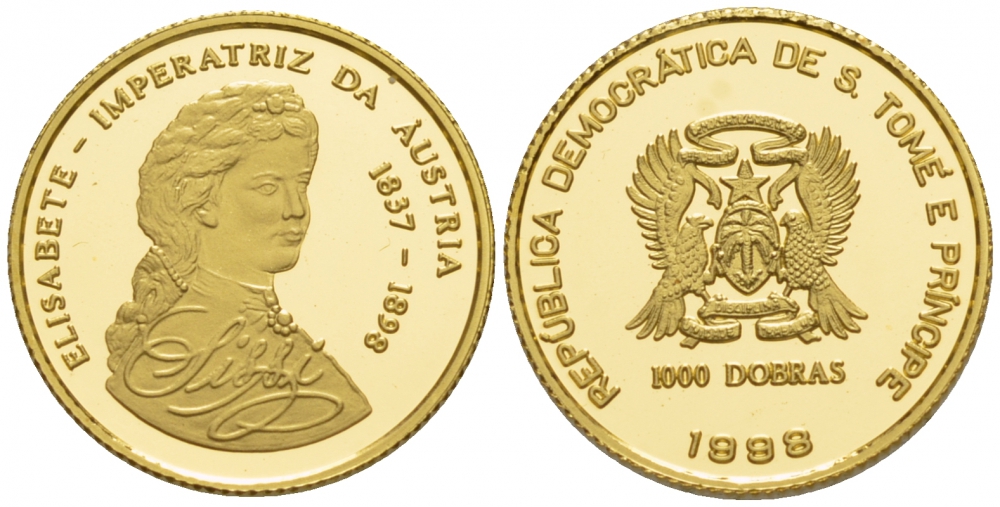 Сан-Томе и Принсипи 1000 добра 1998 Елизавета - императрица Австрии (1837-1898) KM золото PROOF 02-117-53