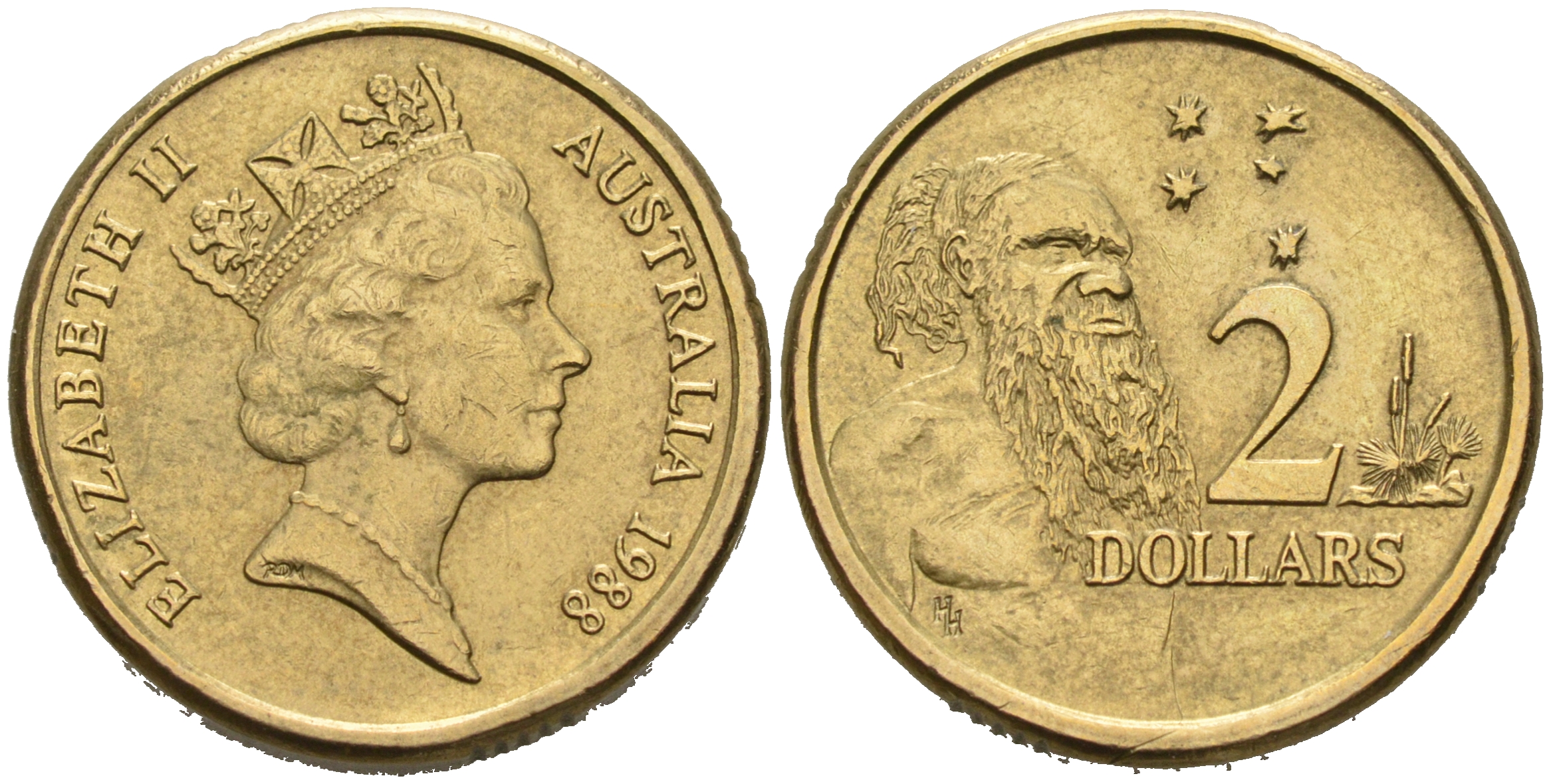 Австралия 2 доллара 1988 абориген, Елизавета II (1953-) KM 101 алюминий-бронза 4566-543