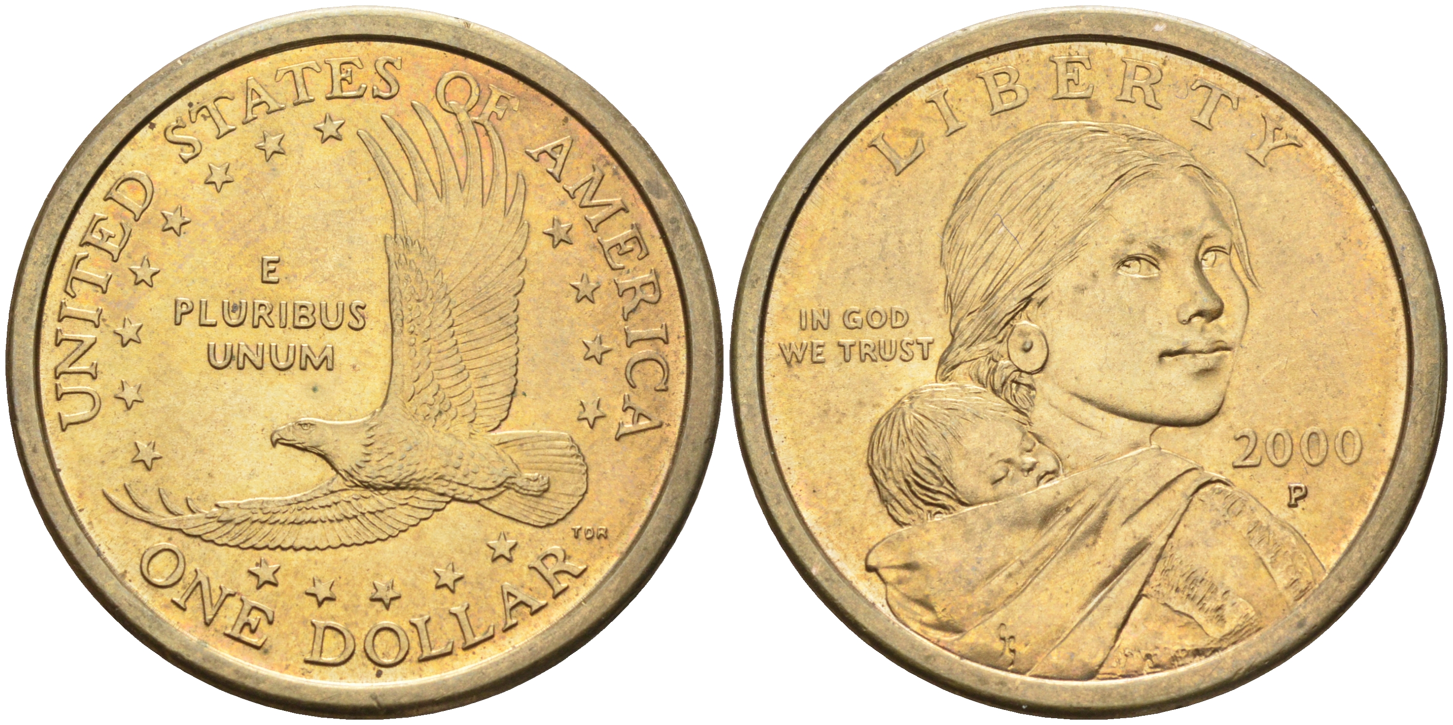 США 1 доллар 2000 Р, индианка Сакагавея KM 310 медь с марганцево-латунным покрытием 63-1144