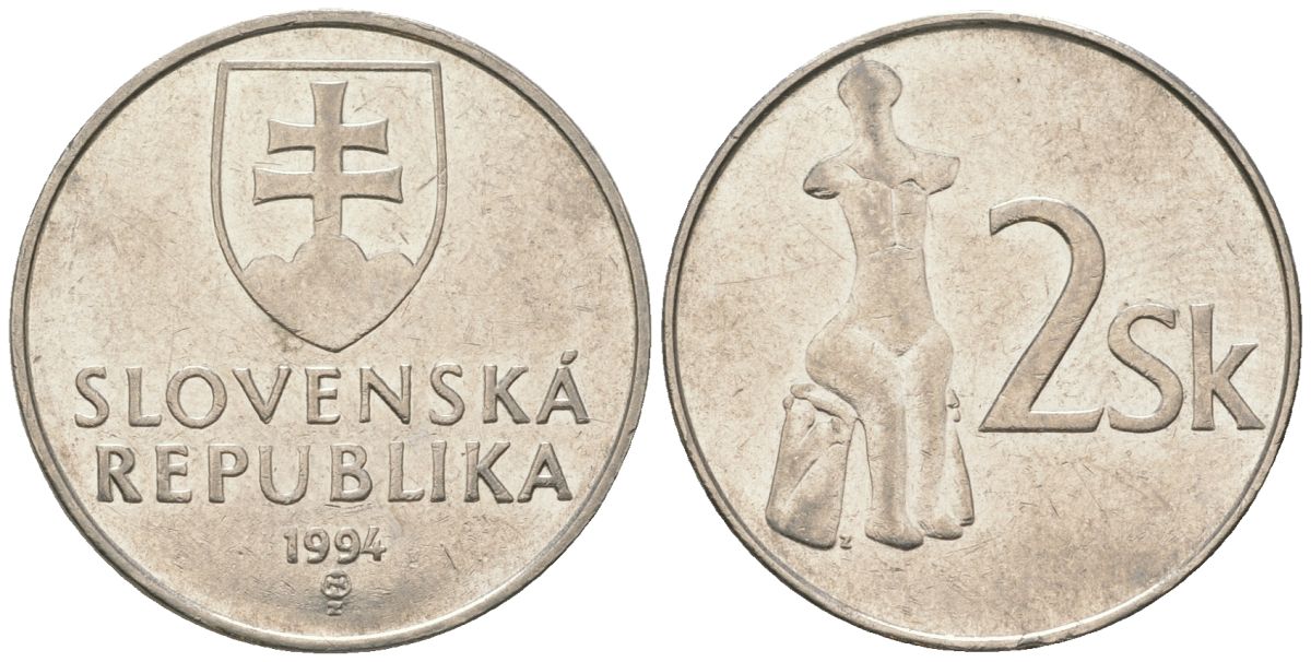 Словакия 2 кроны 1994 MK KM 13 сталь плакировнная никелем aUNC 4586-1214
