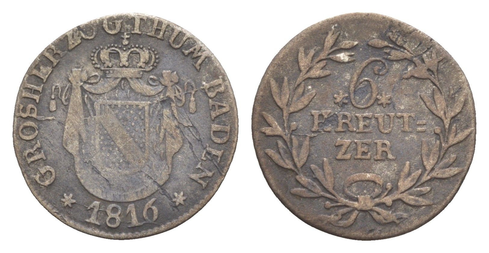 Баден 6 крейцеров 1816 Карл (1811-1818) KM 168 серебро 1518-323