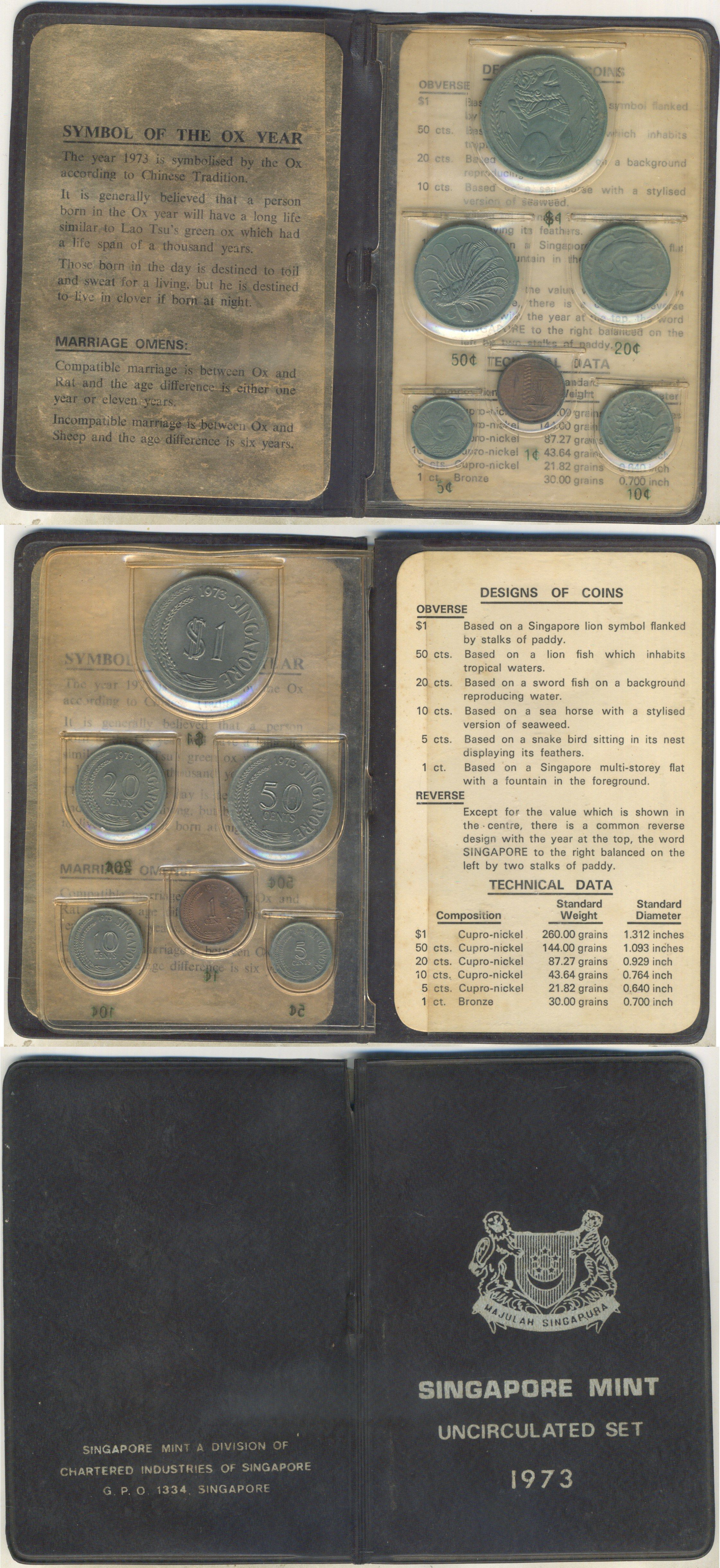 Сингапур набор из 6 монет (1, 5, 10, 20 и 50 центов; 1 доллар) 1973 в оригинальной банковской упаковке KM 1, 2, 3, 4, 5 и 6 UNC 8-2-06-21