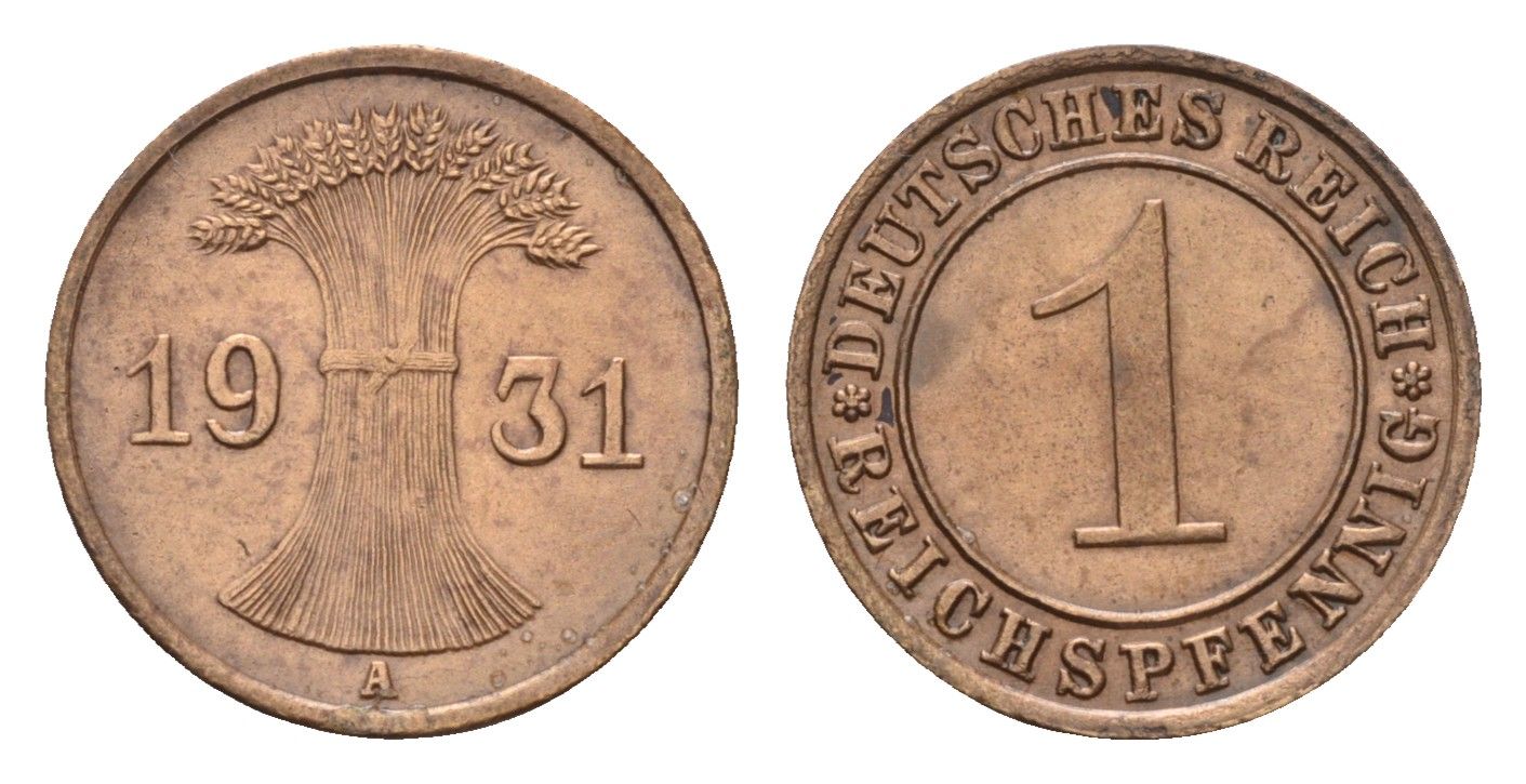 Германия 1 рейхспфенниг 1931 A KM 37, J. 313 бронза 4630-1035