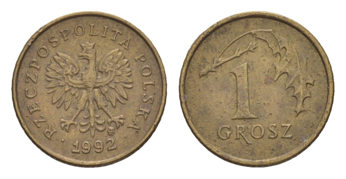 Польша 1 грош 1992 Y 276 марганец латунь 4627-1125