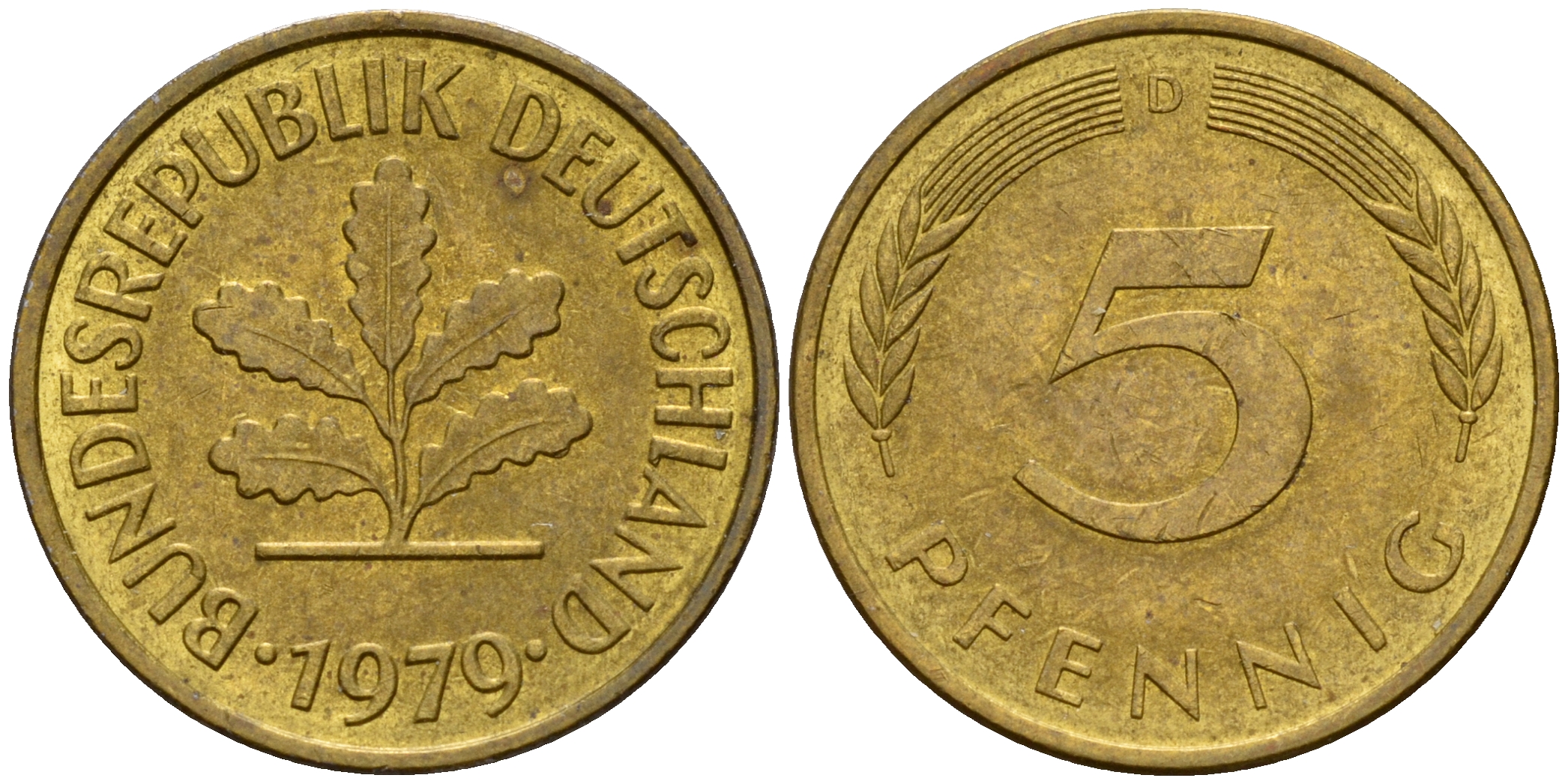 ФРГ 5 пфеннигов 1979 D J.382, KM 107 сталь плакированная латунью    4598-1021