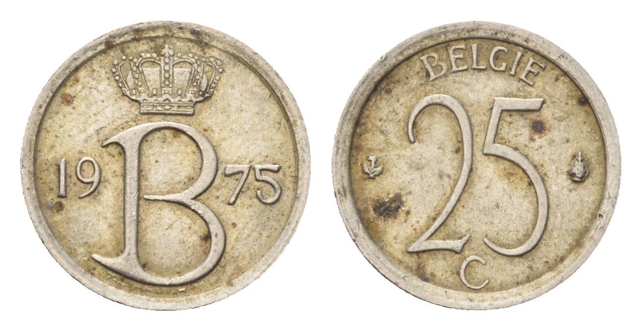 Бельгия 25 сантимов 1975 Belgie, Бодуэн I (1951-1993) KM 154 медно-никель 4705-363