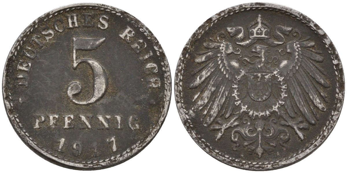 Германия 5 пфеннигов 1917 A KM 19, J. 297 железо 4151-566