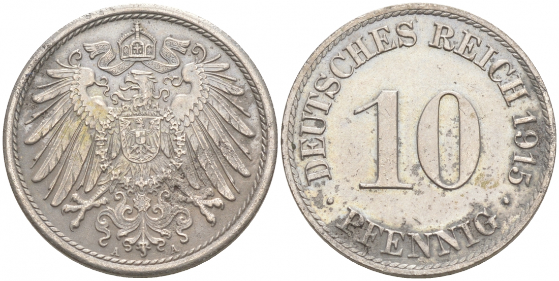 ГЕРМАНИЯ 10 ПФЕННИГОВ 1915 A J. 13, KM 12 медно-никель 73-1611