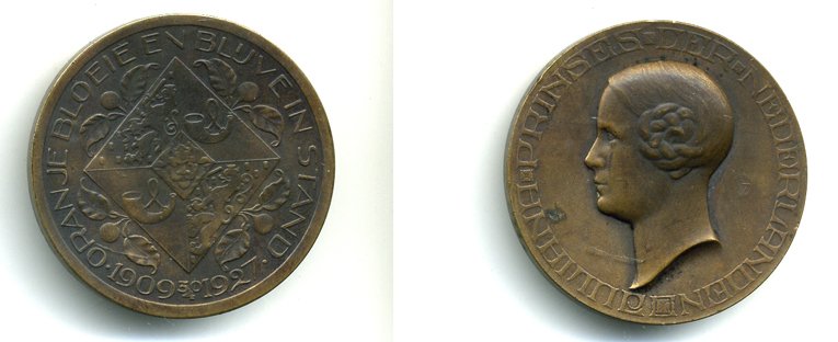 Нидерланды медаль 1927 118 лет принцессе Юлиане бронза 1072-1-32