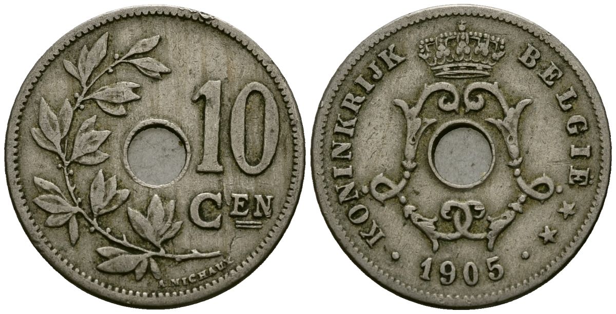 Бельгия 10 сантимов 1905 Belgie KM 53 медно-никель 4172-1222