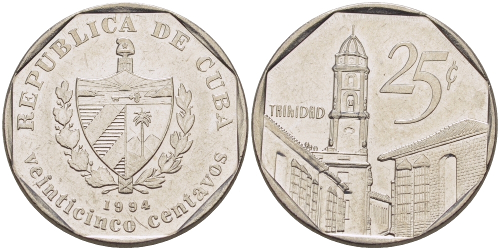 Куба 25 сентаво 1994 площадь в Тринидаде KM 577.1 сталь плакированная никелем 67-1154