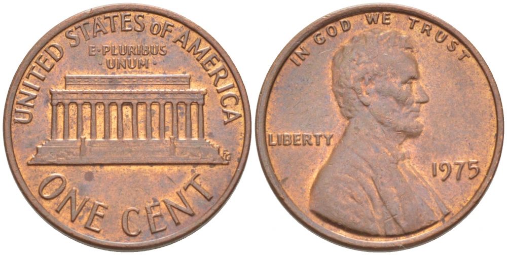 США 1 ЦЕНТ 1975 ЛИНКОЛЬН KM 201 медь цинк UNC 3309-251