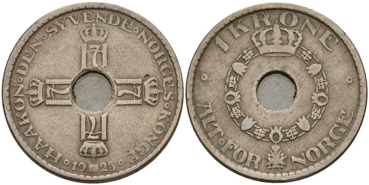 Норвегия 1 крона 1925 Хокон VII (1905-1957) KM 385 медно-никель 4187-922