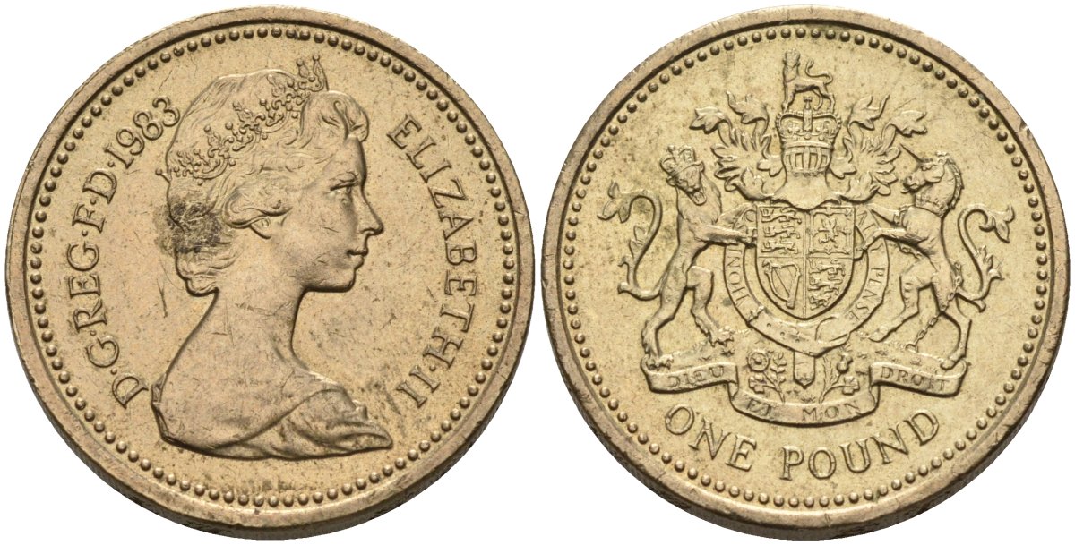 Великобритания 1 фунт 1983 Елизавета II (1952-2022) KM 933, Spink 4221 никель латунь 81-936