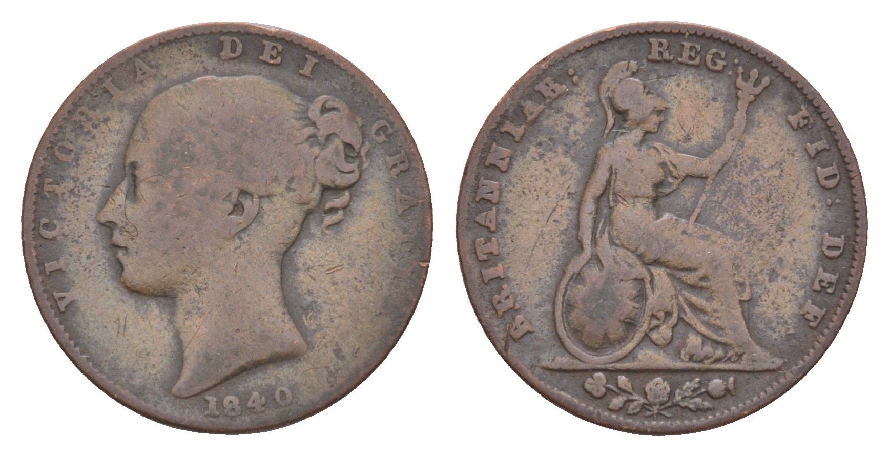 Великобритания 1 фартинг 1840 Виктория (1837-1901) KM 725, Spink 3950 бронза 4658-869