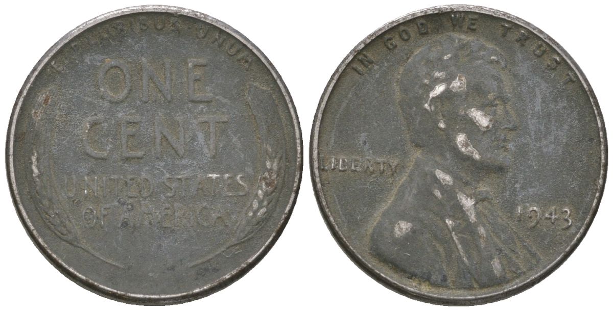 США 1 цент 1943 Авраам Линкольн KM 132 a сталь покрытая цинком 214-549