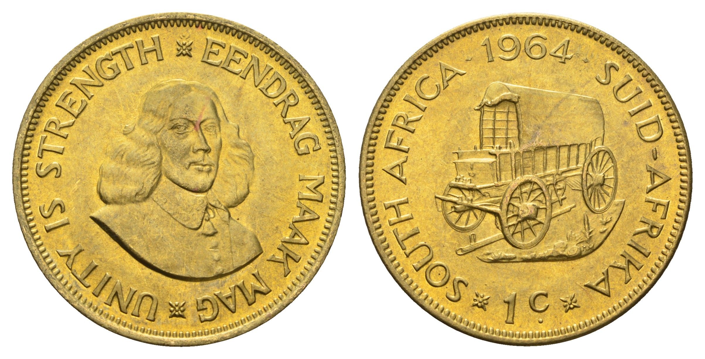 ЮАР 1 цент 1964 Ян ван Рибек KM 57 латунь UNC 4531-215
