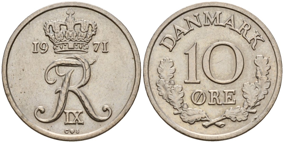 Дания 10 эре 1971 Фредерик IX (1947-1972) KM 849 медно-никель 4189-932