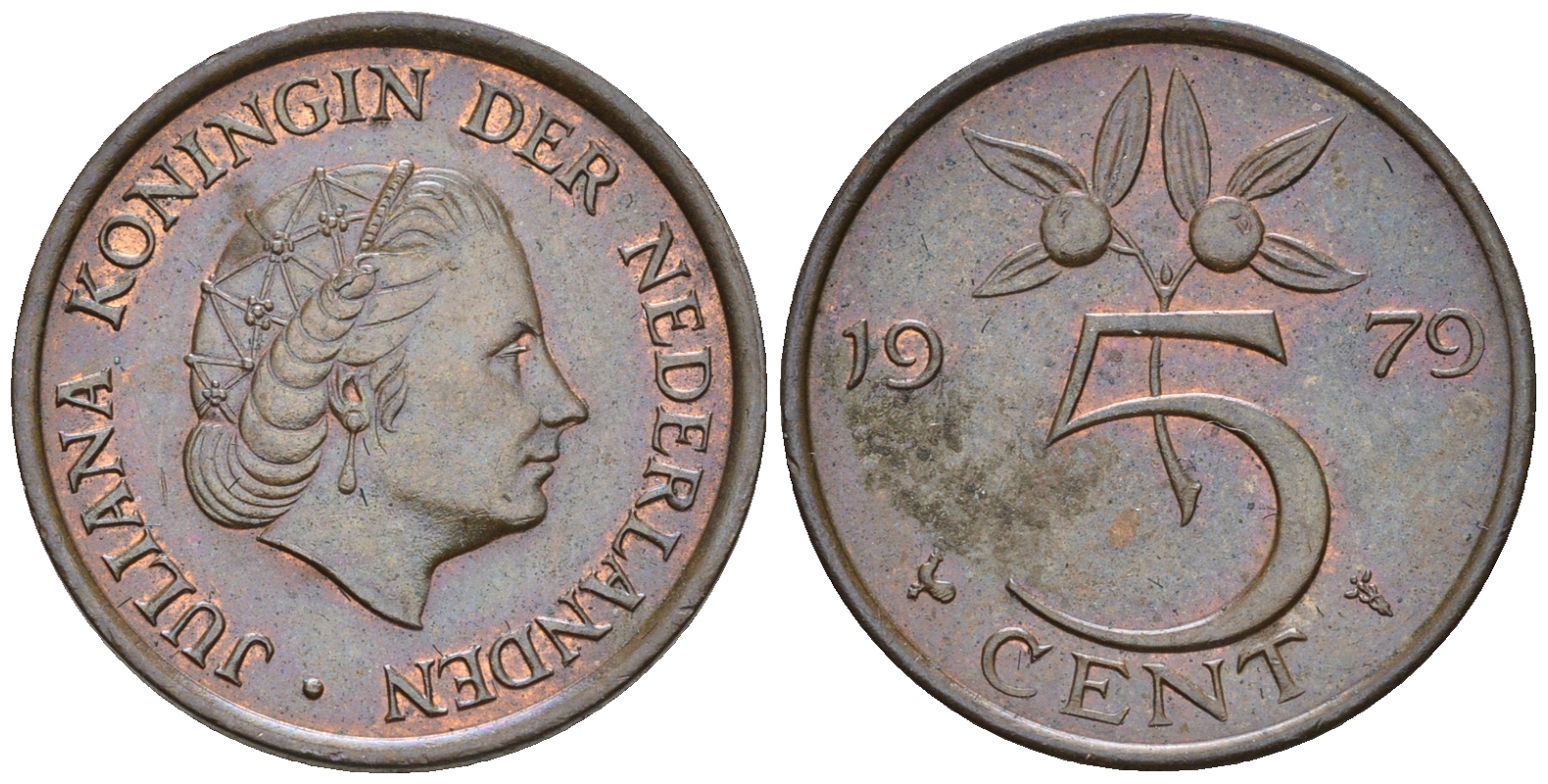 Нидерланды 5 центов 1979 Юлиана (1948-1980) KM 181 бронза UNC 4606-1014