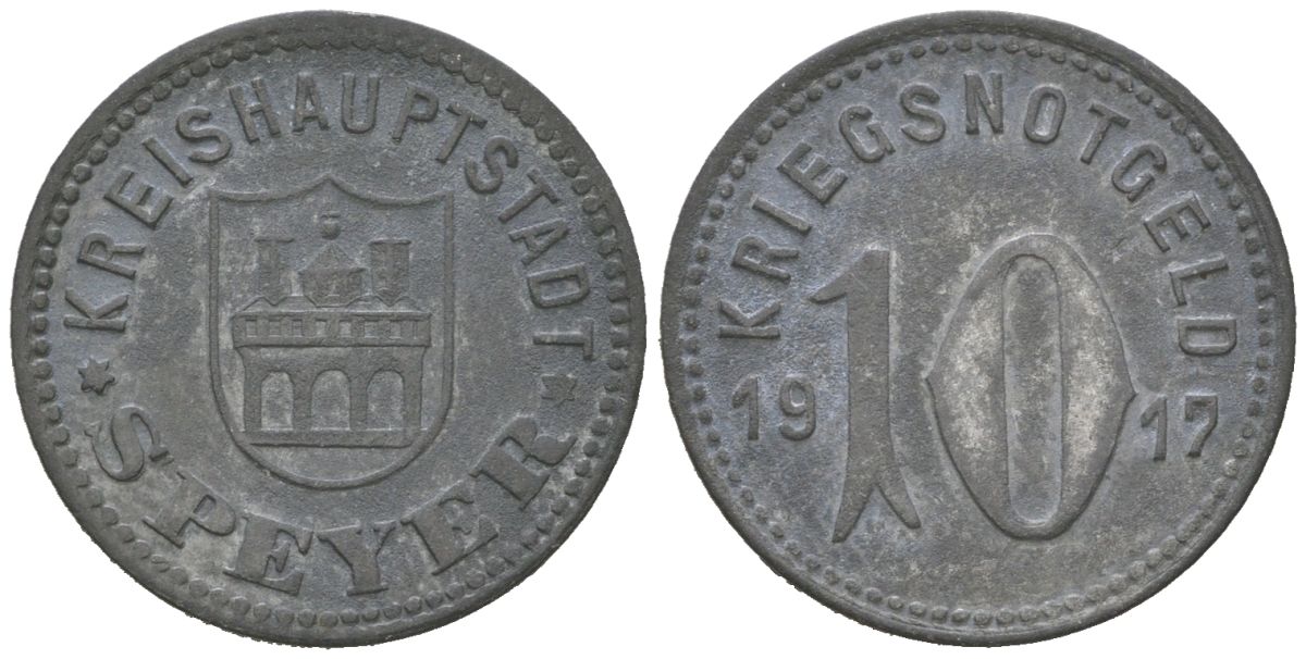 Шпайер 10 пфеннигов 1917 Funck 513.2, Men18 29758.2 цинк 176-629