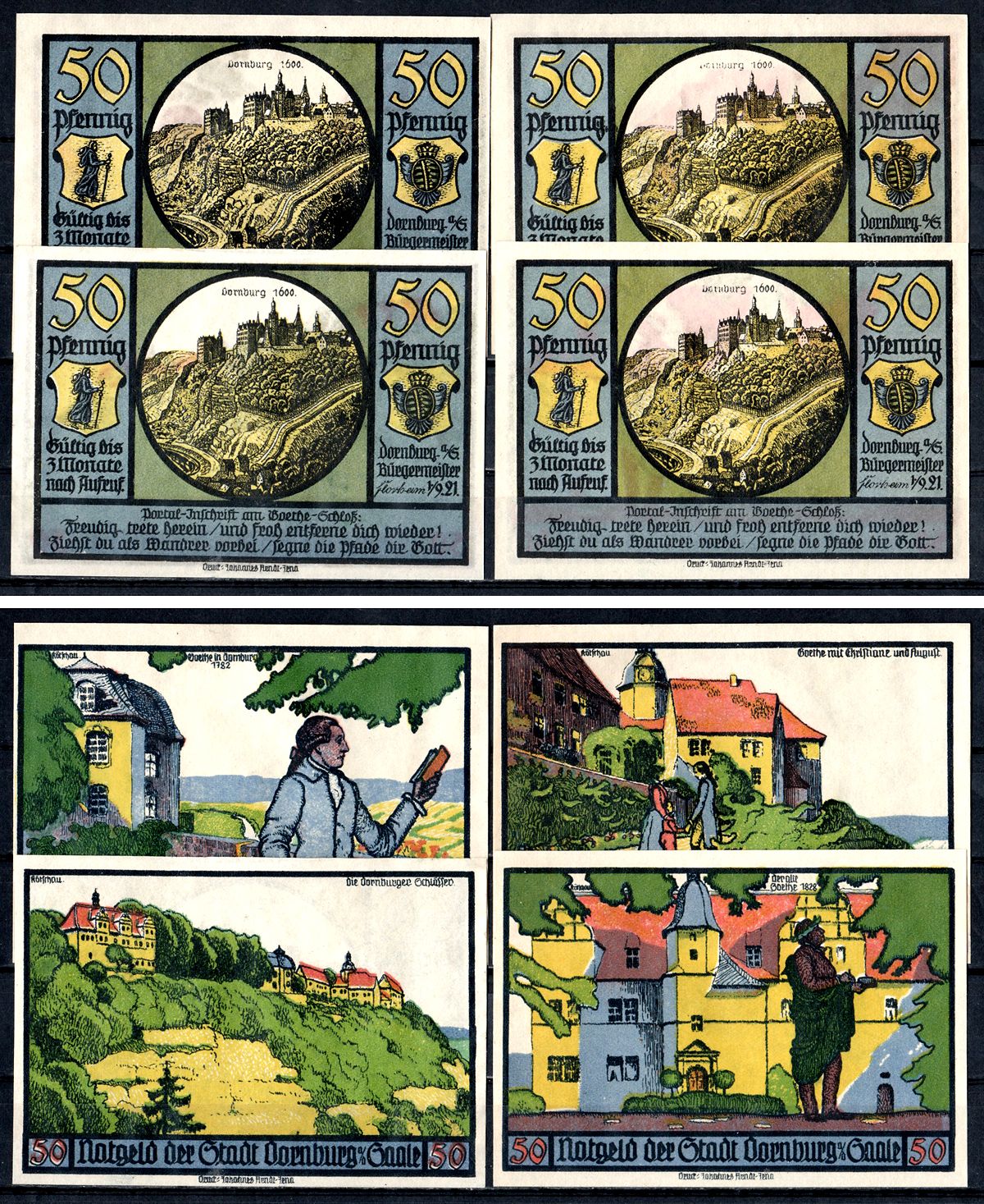 Дорнбург (Тюрингия) полный набор из 4 нотгельдов (50 пфеннигов) 1921 Mehl Grabowski 281.2 бумага UNC (пресс) 7555-55-2-1