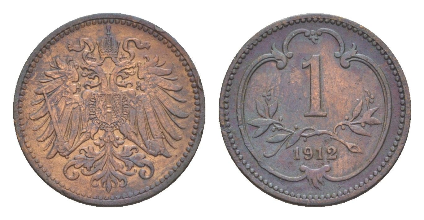 Австрия 1 геллер 1912 Франц Иосиф I (1848-1916) KM 2800 бронза 4639-961