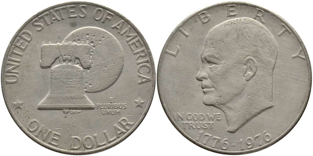 США 1 доллар 1976 200 лет независимости, Президент Эйзенхауэр, колокол KM 206 медь плакированная медно-никелем 118-723